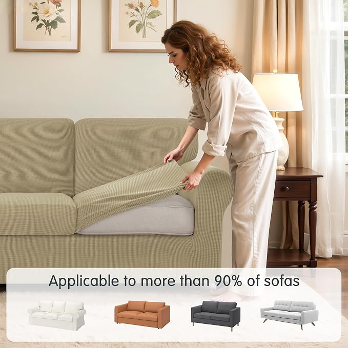 SUBRTEX 7 Pieces Stretch Sofa Slipcover Sets Couch Cover Sets Backrest Cushion Covers Furniture Protector Collection Set for Oversize Sofa Loveseat Chair Slip Covers(Large, New Kahki)