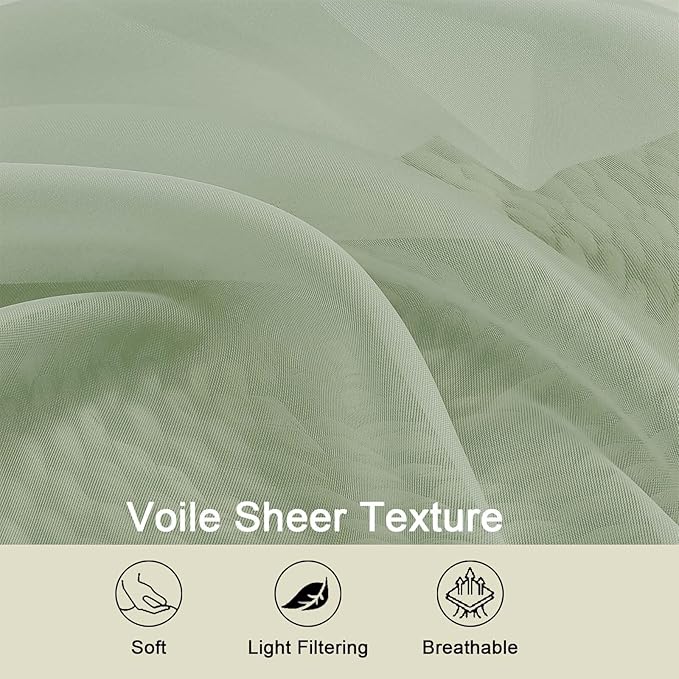 Sheer Sage Green Curtains for Bedroom Living Room 63 Inch Length 2 Panels, Airy Soft Light Filtering Sheer Dining Room Curtains, Modern Rod Pocket Drapes, Sage Green, Each 42" Wx63 L Inches