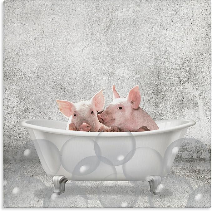 Stupell Industries 'Baby Piglets Bath Time'| Canvas Art | Stupell Industries | 30 x 30 Inches, Easy to Hang and Sturdy, Made in USA, by Kim Allen