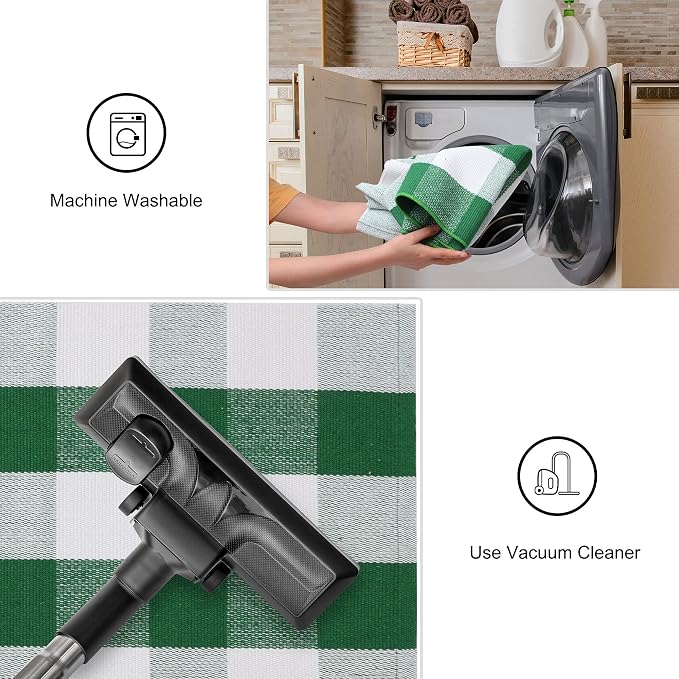 uxcell Buffalo Check Rug,Plaid Outdoor Rug,Layered Door Mat,Cotton Gingham Rugs,Floor Mat for Front Porch/Runner/Bedroom/Kitchen/Farmhouse 35"x24" Green & White