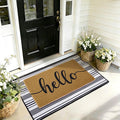 2pcs Layered Doormat Set, Welcome Door Mat for Outdoor Front Door, 16x24 PVC Coil & 24x32 Crystal Velvet Non-Slip Layering Entry Mats for Farmhouse Porch Decoration（Hello, Striped）