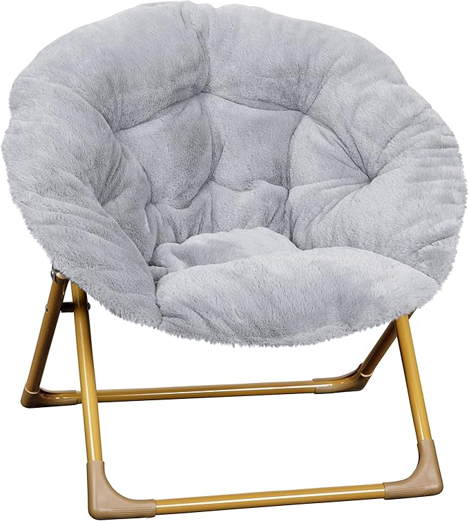 Flash Furniture Kids 23 Inch Folding Saucer Chair, Gray | Soft Gold Frame, Portable