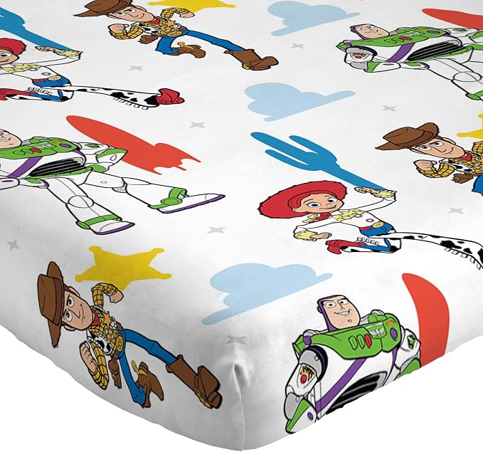 Jay Franco Kids Sheet Cartoon Set with Fitted, Flat Sheets & Pillow Cover - Ultra-Soft Bedding with Pillowcase for Room Decor, White - Toy Story, 4 Piece Queen