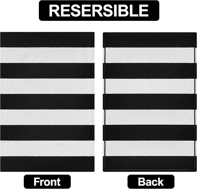 Black and White Striped Outdoor Rug 2x3 Cotton Woven Rug Small Front Porch Rug Door Mats Reversible Foldable Washable Indoor Outdoor Carpet Area Rugs for Entryway Farmhouse Decor Doormats