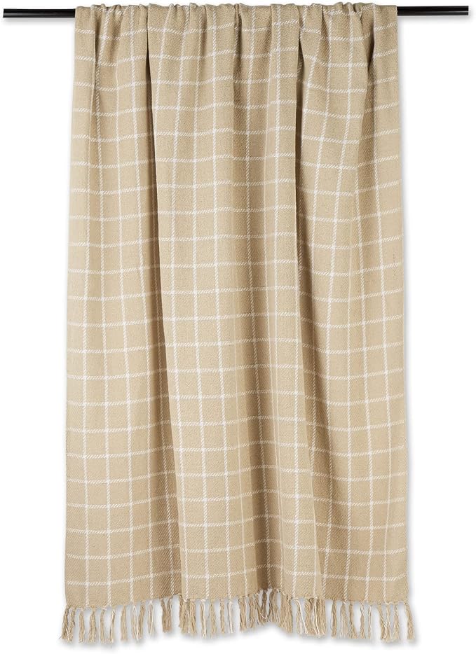 DII Transitional Checked Plaid Woven Throw, 50x60, Vintage Linen