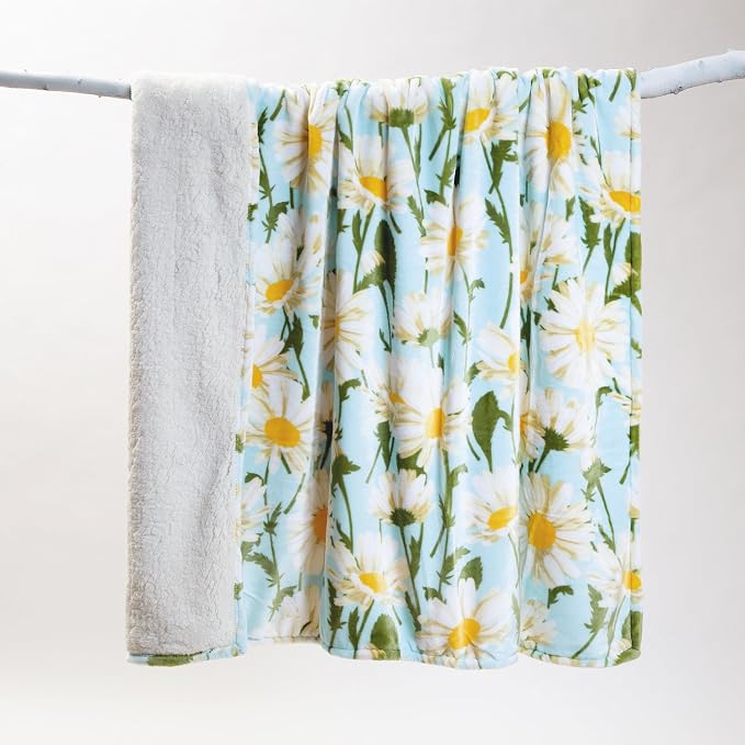 Carstens, Inc. Ultra Premium Super Soft Plush Sherpa Fleece Oversized Throw Blanket 54" x 68", Daisy Daydream