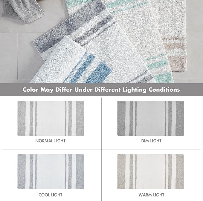 Madison Park - Spa Reversible Cotton Bath Rug - Grey - 20(W)" x 30(L)" - Striped - Water Absorbent- Fast Drying- Bath Mats - Feels Fluffy - Stylish & Sophisticated | Soft Pile, Machine Washable, OEKO-TEX Certified