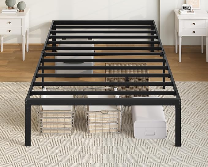Allewie Twin Bed Frame, 14 inch Metal Beds with Storage Space, Black | Heavy-Duty Metal Platform Beds, Large Under-Bed Storage Space, No Box Spring Needed, Easy Assembly