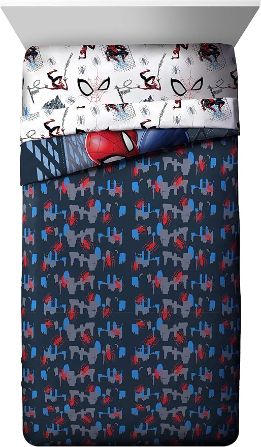 Marvel Spiderman Full Comforter Set 5 Piece Kids Bedding for Boys, Multi | Bed in a Bag, Comforter Sheets Pillowcases, Official Product, Soft Microfiber, Machine Washable, Easy Care, Boys Gift