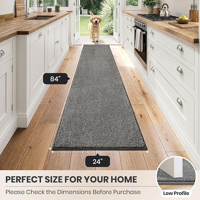 PURRUGS Dirt Trapping Door Mat 24" x 84", Non-Slip Machine Washable Entryway Rug, Dog Doormat, Indoor Front Door Mat, Super Absorbent Entry Rug for Muddy Shoes & Paws, Light Grey-Dark Grey