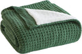 Madison Park Rowan Sherpa Throw Blanket Waffle Weave, 50 x 60, Green | Cozy Warmth for Sofa or Bed, Reversible, Lightweight, Farmhouse, OEKO-TEX Certified