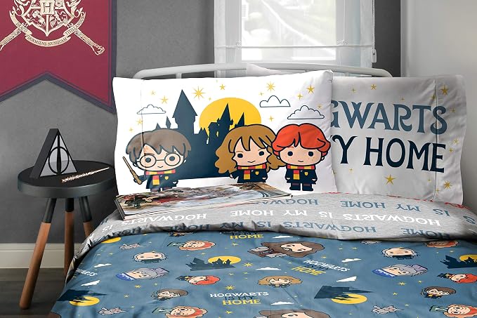 Jay Franco Harry Potter is My Home 5 Piece Full Bed Set - Bedding Features Harry, Ron, Hermoine, Hagrid, and Dumbledore | Hogwarts, Bed in a Bag, Comforter Sheets Pillowcases, Official Product, Soft Microfiber, Machine Washable, Kids Gift