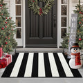 FONEYI Black and White Striped Rug, 20"x32" Front Door Mat Indoor Outdoor Rugs Washable, Non Slip Absorbent Striped Layered Doormats, Fall Door Mats for Front Porch/Kitchen/Farmhouse/Entryway/Patio