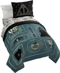 Harry Potter Twin Comforter Set 5 Piece Soft Fantasy Bedding, Blue | Deathly Hallows, Bed in a Bag, Comforter Sheets Sham Pillowcase, Official Product, Soft Microfiber, Machine Washable, Gift