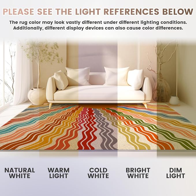 Washable Sun Easy Jute Rug, 5x7 Rainbow Sun Modern Boho Retro Outdoor Indoor Patio Large Area Rugs, Woven Ultra Thin Non Slip Carpet Mat for Living Dining Room Bedroom Classroom Kids Nursery Play Room