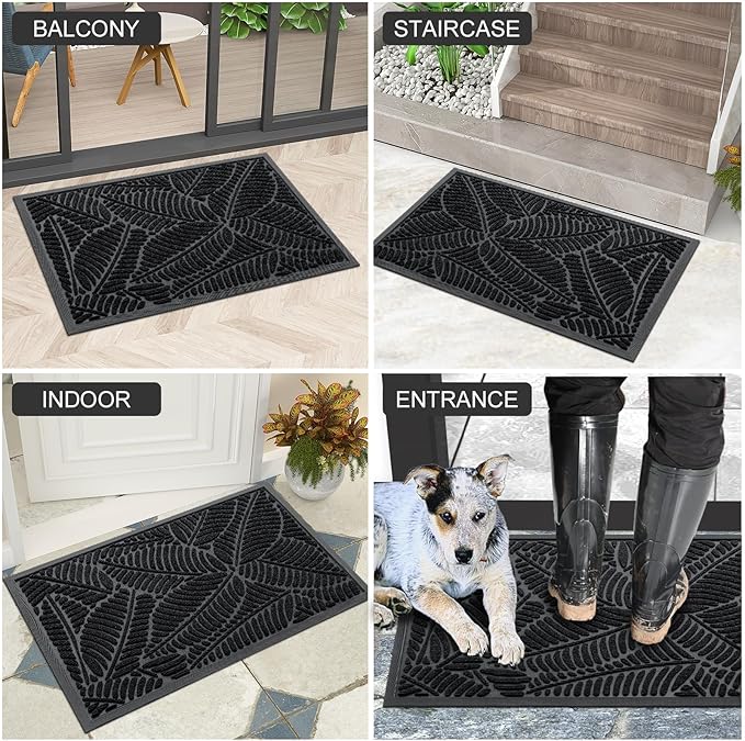 Colorxy Waterproof Doormat, Sturdy Natural Rubber Front Indoor Mat, Non Slip Low Profile Indoor Outdoor Door Mats, Stain and Fade Resistant Floor Mat, Easy Clean Patio Entrance Mat, 59''x23'', Black