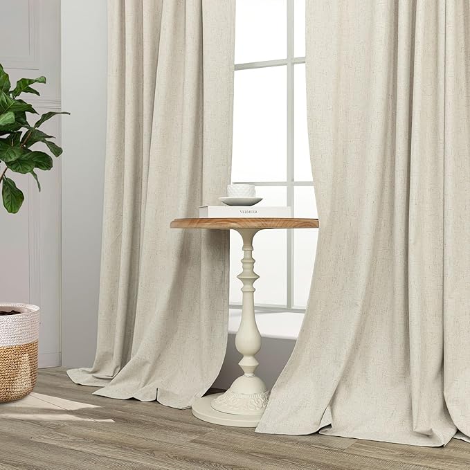 Pitalk 132 Inch Extra Long Living Room Curtains for Large Window Darkening Blackout Linen Drape Back Tab Pleated Black Out Floor to Ceiling Curtain for Patio Sliding Doors 11 FT Length 2 Panel Beige