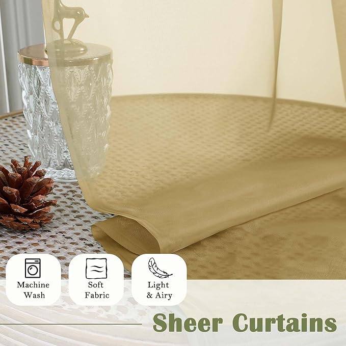 Lecloud Gold Sheer Curtains for Bedroom 84 Inches Long 2 Pcs, Light Filtering - Image 8