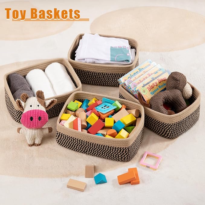OIAHOMY 4 Pack Storage Baskets for Organizing, Small Bins for Shelves, Cute Decorative Storage Bins, Organizer Baskets for Gifts Empty, 11.8''Lx7.8''Wx4.7''H,Black/Yellow