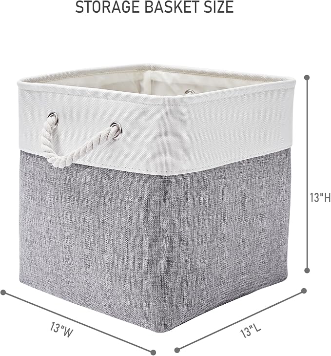 13 Inch 6 Pack Foldable Fabric Storage Basket with Handles | Home Cube Storage Basket,Large Cube Storage Bins,Closet Storage, Home Organizer(White&Gray)