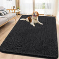 Smiry Dog Door Mat for Muddy Paws 70x32, Absorbent Dirt Trapper, Non-Slip Washable Chenille Entryway Rug for Inside Floor, Black, Classic Solid