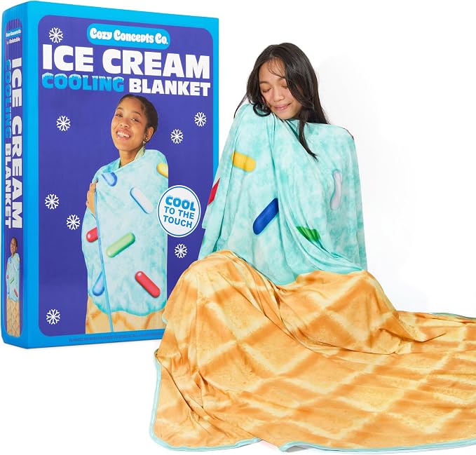 Cozy Concepts Ice Cream Cooling Blanket – Soft Lightweight Throw for Summer Comfort, Cool Vacation Gifts, Cute Ice Cream Design for Cool Days & Nights