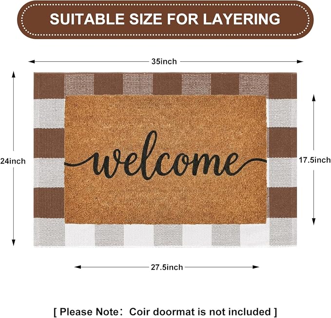 Uphome Bufflo Plaid Outdoor Rug 2'x3', Fall Decor Small Checkered Front Door Mat, Indoor Outdoor Farmhouse Cotton Porch Rug for Layered Door Mats, Washable Brown Area Rugs for Patio Entryway