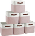 FinishingBo 11 inch Cube Storage Bin 6 Pack, Cube Organizer Bins | Fabric Storage Bins With Handles, 11x11 Storage Cubes, Shelf Basket, White Pink