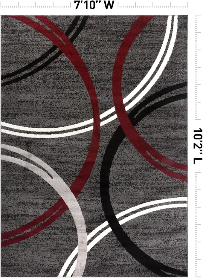 Rugshop Wavy Circles Modern Non-Shedding Area Rug Red 7'10" x 10'2" | Rectangular, Size 7'10" x 10'2", Living Room, Bedroom, Dining Room, Home Office, Kitchen, Entryway, Hallway, Nursery, Bedside