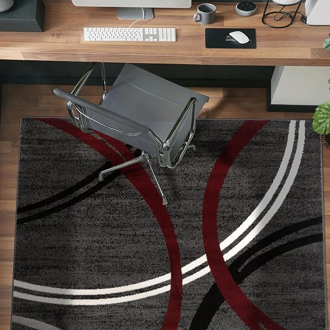 Rugshop Wavy Circles Modern Non-Shedding Living Room Area Rug Red 4' x 6' | Rectangular, Size 4' x 6', Bedroom, Dining Room, Home Office, Kitchen, Entryway, Hallway, Nursery, Kids Room, Guest Room