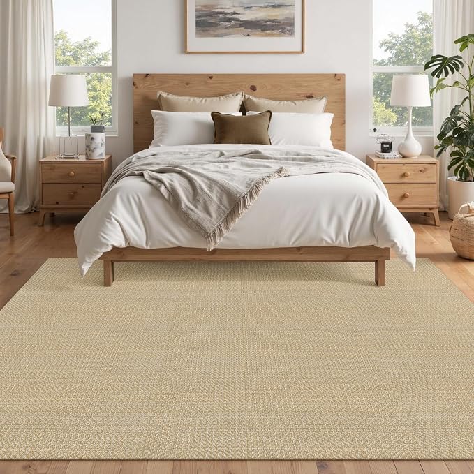 Rugalia Washable Woven 5x7 Area Rug, Natural Beige Cotton Living Room Rugs Low Plie Non-Slip Outdoor Patio Rug, Modern Farmhouse Neutral Floor Carpet for Dining Room Bedroom Balcony