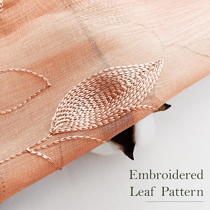 HOMEIDEAS Fall Burnt Orange Sheer Curtains 96 Inches Long 2 Panels Embroidered - Image 3
