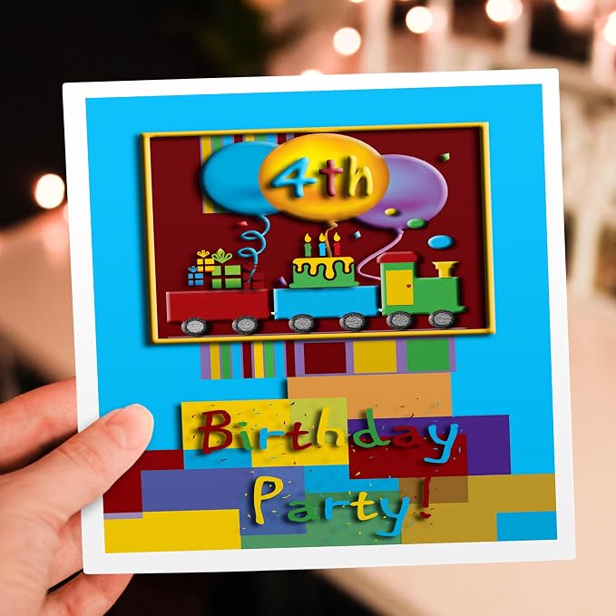 3dRose 4th Choo Choo Train Birthday Party - Greeting Cards, 6 x 6 inches, set of 12 (gc_20888_2)