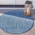 Unique Loom Outdoor Trellis Collection Area Rug - Tribal Trellis (5' 1" Round, Blue/ Ivory)