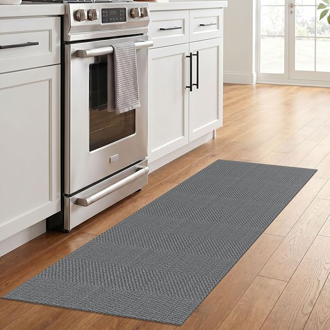IOHOUZE Washable Runner Rug 2x6 Non Slip Runners for Hallways Entryway Runner Indoor, Kitchen Rugs Woven Cotton Floor Carpet for Kitchen Hall Entrance Bedroom, Charcoal/Dark Grey