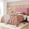 Allewie Twin Bed Frame, Velvet Upholstered Platform Bed with Adjustable Vertical Channel Tufted Headboard, Mattress Foundation with Strong Wooden Slats, Box Spring Optional, Easy Assembly, Pink