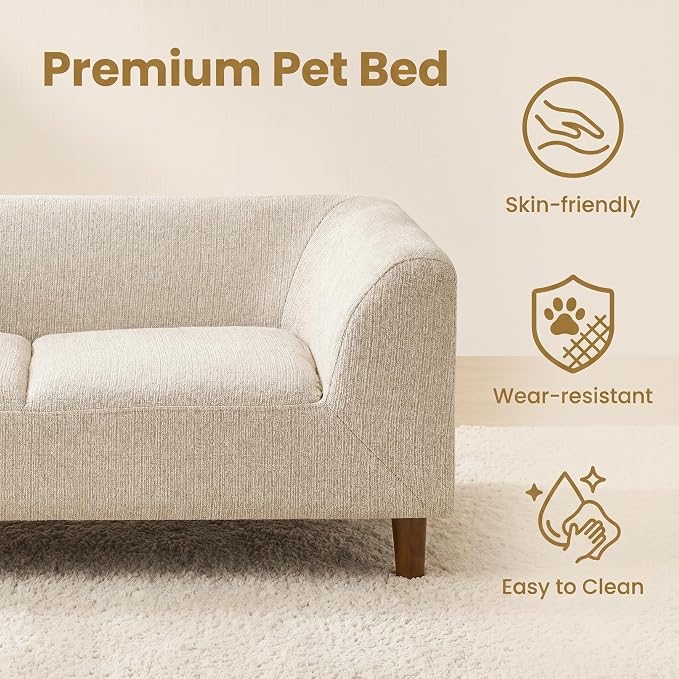 39.75 “x 22.5 “ Elevated Pet Sofa for Small Medium Dogs | Elevated Base | Breathable Linen Fabric | Armrest & Backrest | Plush Thick Cushion|Easy to Clean | Beige