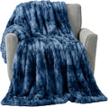 Lavish Home Oversized Ruched Faux Fur Blanket, Blue, 60” x 80” | Plush Polyester Faux Fur Queen-Size Throw for Sofas and Beds - Luxurious Bedding