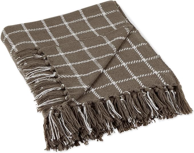 DII Transitional Checked Plaid Woven Throw, 50x60, Brown