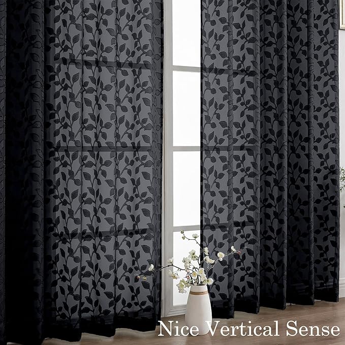 Chyhomenyc Black Sheer Curtains 84 Inch Length 2 Panels Set, Light Filtering - Image 9