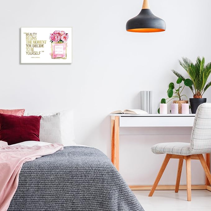 Stupell Industries 'Fashion Designer Perfume Gold Pink Watercolor Inspirational Word ', Wall Plaque Art, 19 x 13 Inches, Easy to Hang and Sturdy, Made in USA, by Amanda Greenwood | Stupell Industries | 19 x 13 Inches, Easy to Hang and Sturdy, Made in U...