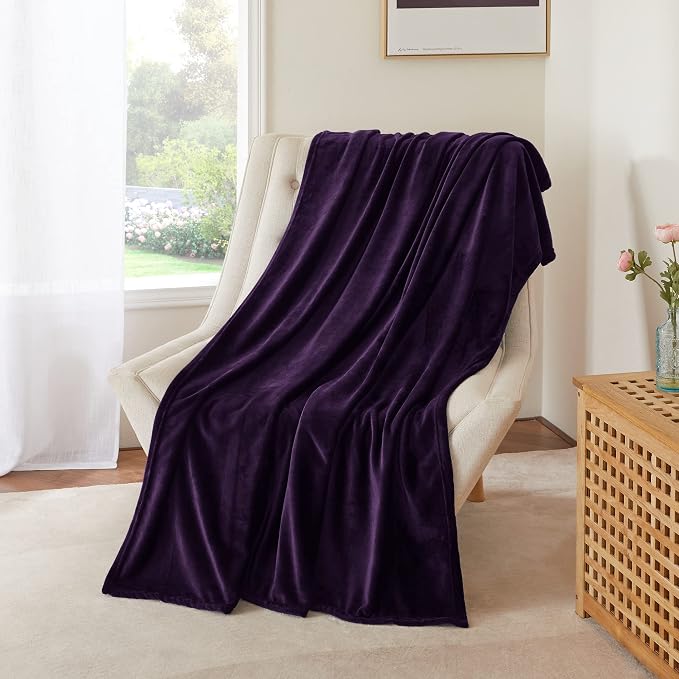 NICETOWN Purple Fleece Throw Blanket - Purple Lightweight Warm Super Soft Cozy Microfiber Blanket for Sofa, Couch, Bed, Camping, Travel, 50" x 60"