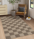 Rugalia Easy Jute Checkered Area Rug, 3x5 Indoor Outdoor Entryway Rug Washable Brown Checkerboard Kitchen Rugs, Non-Slip Modern Farmhouse Throw Carpet for Living Room Patio Kids Room