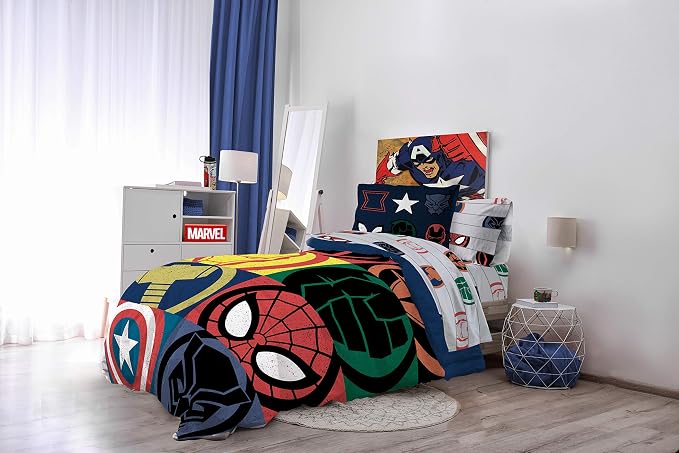 Marvel Avengers Full Size Comforter Set 7 Piece Kids Bedding, Multi | Captain America, Bed in a Bag, Comforter Sheets Shams Pillowcases, Soft Microfiber, Machine Washable, Boys Gift
