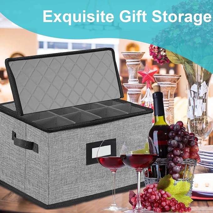 2PACK Quilted Wine Glass Storage Box,China Storage Containers hard shell,Moving Boxes,Storage Containers for Organizing,Stackable Stemware Storage Cases,Moving Supplies | China Storage Containers, Hard Shell, Moving Boxes, Stackable Stemware Storage Cases