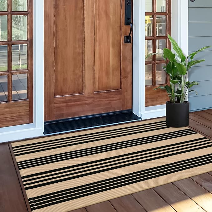OJIA Front Door Mat 24"x51", Striped Porch Rug Outdoor Door Mat Porch Decor | Machine Washable Front Door Rug Indoor Outdoor Rug Cotton Woven Entry Rug for Entryway/Kitchen/Farmhouse/Home Entrance Decor