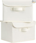 GRANNY SAYS Small Storage Bins with Lids, Small Storage Boxes, Shelf Baskets for Shelf, Collapsible Storage Bins for Living Room, Bedroom, 10x8x7 Inch, Ivory White, 2-Pack