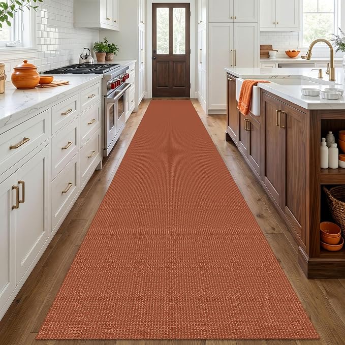 IOHOUZE Washable Exrea Long Hallway Runner Rug 3x20 Non Slip Rubber Backed Kitchen Runner Entryway Runner Indoor, Woven Rugs Floor Carpet for Kitchen Hall Entryway, Burnt Orange/Tan