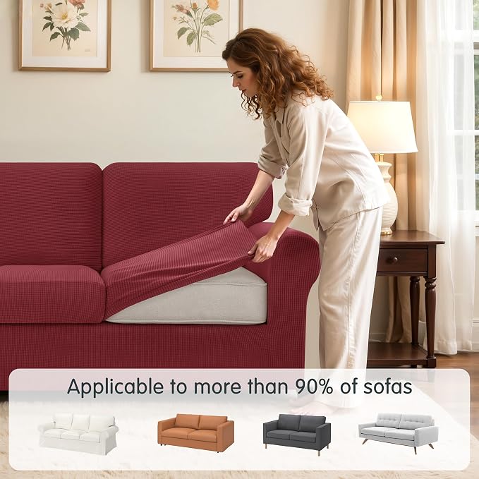 SUBRTEX 7 Pieces Stretch Sofa Slipcover Sets Couch Cover Sets Backrest Cushion Covers Furniture Protector Collection Set for Oversize Sofa Loveseat Chair Slip Covers(Large, Wine)