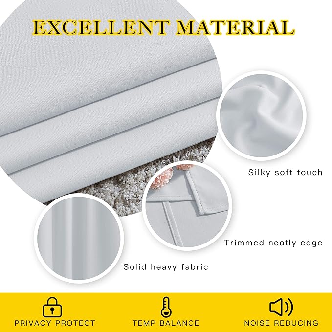 NICETOWN Greyish White Room Darkening Curtains Blackout 30 inch Curtains for Kitchen, Grommet Solid Window Treatments Sound Reducing for Bedroom, 2 Panels, W37 x L30, 2 Panels